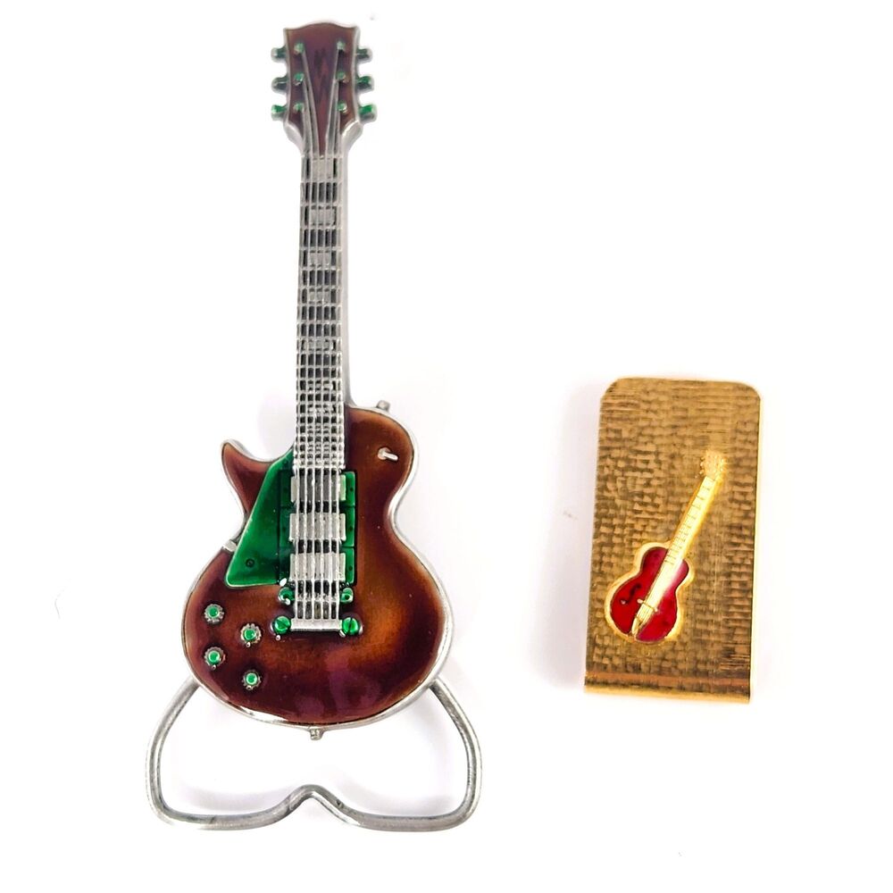 Enameled Belt Buckle Guitar Bergamont Brass 1981 Gibson Les Paul U-96 Money Clip
